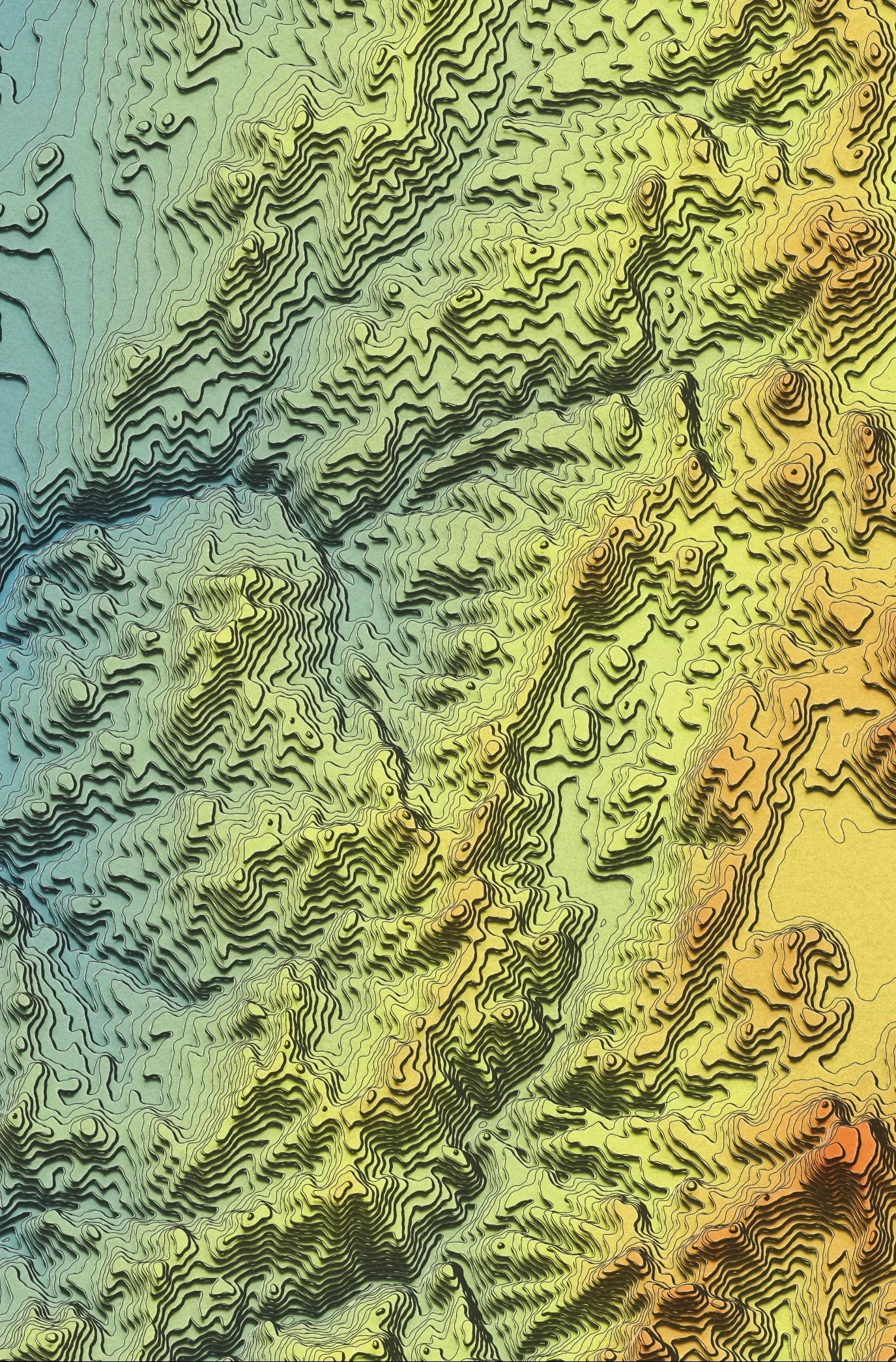 Stylized relief map of the Puna de Atacama plateau inspired by John Nelson’s contour-based terrain visualization workflow