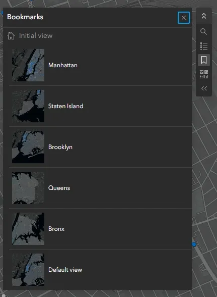 NYC Restaurant Inspection Dashboard, Map View Bookmarks