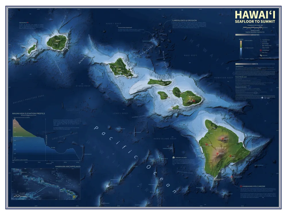 Large-format topobathymetric map exploring the full vertical extent of the Hawaiian Islands