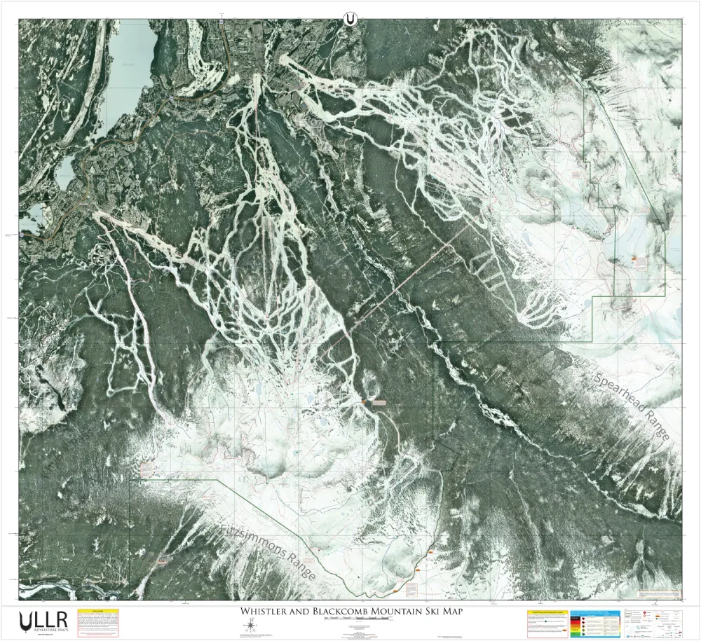 A georeferenced orthophoto ski map of Whistler Blackcomb designed to improve terrain readability, spatial awareness, and mountain navigation across one of North America’s largest ski resorts.