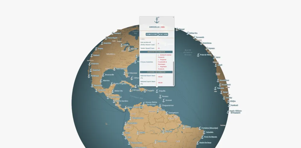 An interactive Mapbox GL JS application visualizing major ports worldwide.