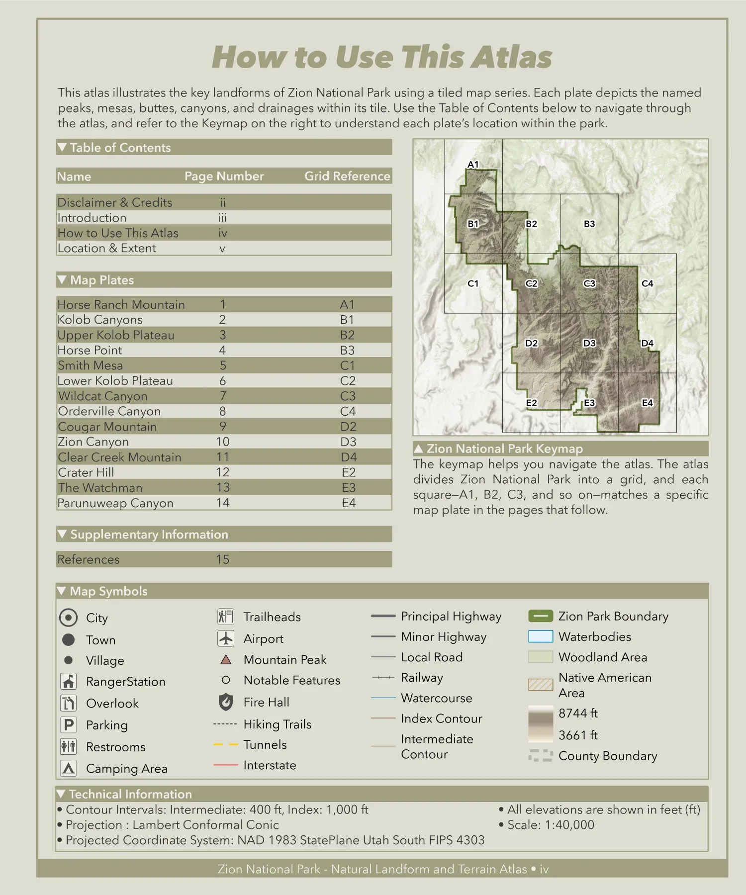 The Zion National Park Natural Landform and Terrain Atlas How to Use
Instructional Page